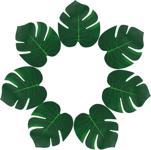 ATFL 8.3'' Artificial Medium Palm Leaves, 50 PCS Fake Tropical Monstera Faux Palm Leaves for Party Decoration (Green)