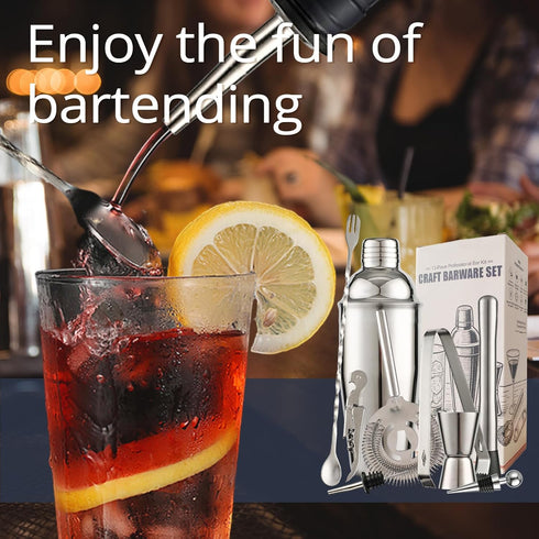 13-Piece Set Set Bartender Kit Bar Tool Boston Cocktail Shaker with Muddler,Strainer,Jigger,SpoonHome Bar Accessories
