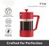 Oggi Borosilicate Glass French Press Coffee Maker (20oz)- 5 Cup Capacity, Coffee Press, Single Serve Coffee Maker, Stainless Steel Lid & Plunger, Make Great Coffee Gifts, Red by Oggi