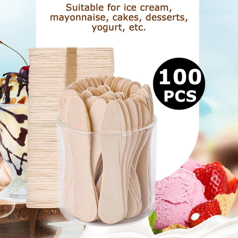 HANSGO 100PCS Mini Wooden Ice Cream Spoons - Small Dessert Tasting Sample Spoons for Crafts and Sampling