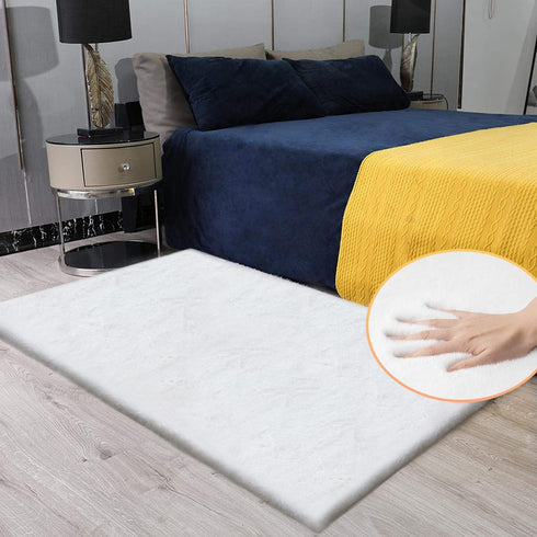 3x5 ORINOVA White Shaggy Bunny Fur Rugs for Living Room Washable Furry Area Rugs for Bedroom Nursery Rug Teen Room Dcor