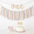 1st Set PapaKit Girls Birthday High Chair Premium Decoration - Pastel Rainbow Ribbon Garland, Crown, One Banner & Cake