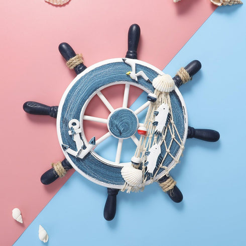 Nautical Beach Wooden Boat Steering Wheel Wall Decor, 9 Inch Rudder