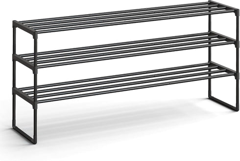 SONGMICS Shoe Rack, 3-Tier Shoe Organizer, Metal Storage Shelf, Upright or Upside
