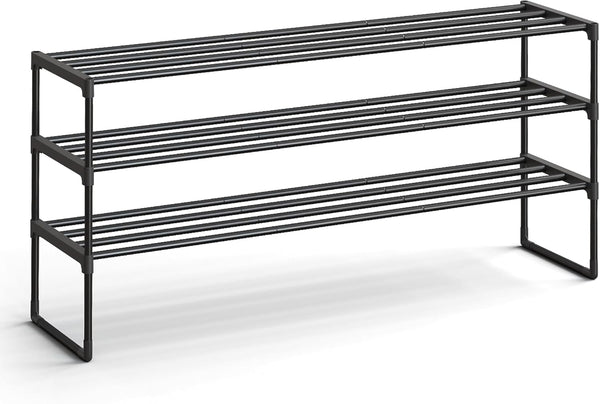 SONGMICS Shoe Rack, 3-Tier Shoe Organizer, Metal Storage Shelf, Upright or Upside