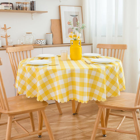 MANGATA CASA Yellow Gingham Round Tablecloth, Waterproof Checkered Table Cloth, Polyester Buffalo Plaid 60R inch