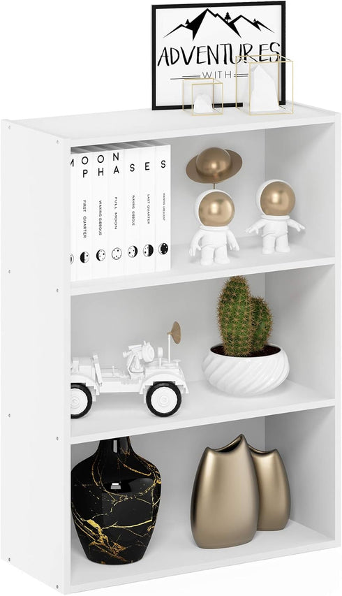Furinno Pasir 3-Tier Open Shelf Bookcase, Plain White, Modern Storage Solution