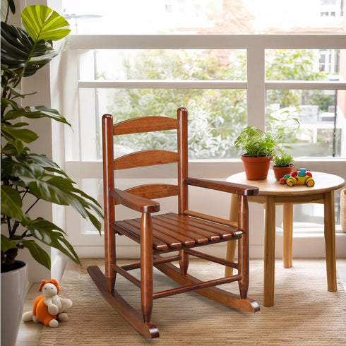 JOYMOR Outdoor Wooden Rocking Chair for Kids with High Backrest, Toddler Rocker Weather, Patio Rocker Chair Suitable