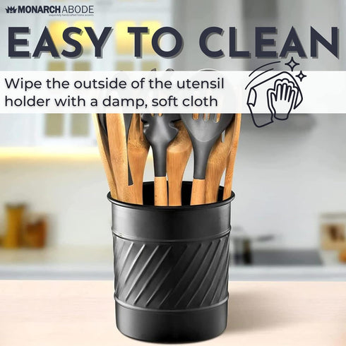 Monarch Abode 39177 Metal Handcrafted Wave Embossed Caddy, Large Utensil Holder for Kitchen Interior Organizer