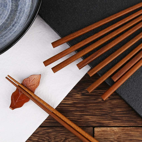 10 Pairs Reusable Wooden Chopsticks, Dishwasher Safe, Handmade Natural Health for Cooking Eating, Brown