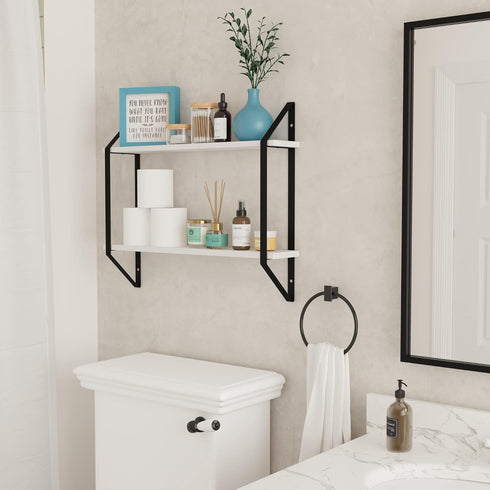 24" 2 Wallniture Ponza Floating Shelves for Living Room Decor, Bookshelf Wall Decor, Tier Bathroom Organizer & Kitchen