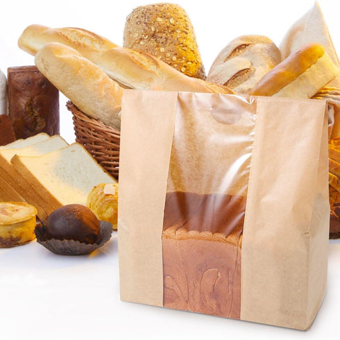 MIUVA Pack 100 -13.8 x8.3 x3.55 inch of Bread Bags for Homemade Bread,Large Kraft Paper Bread Sourdough Bags Grocery