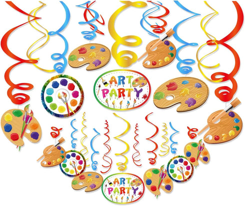 30Ct Art Hanging Swirl Decorations, Sip n Paint Party Supplies, Little Painting Artist Birthday Theme Decor