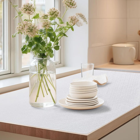 Drawer Shelf Liner for Kitchen Cabinets, Non Adhesive Slip Resistant Paper, Waterproof Washable Mats (White)