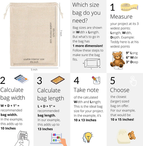 PALTERWEAR 100% Natural Cotton Double Drawstring Mesh Bag - For Herbs, Nuts, Spices, Set of 5