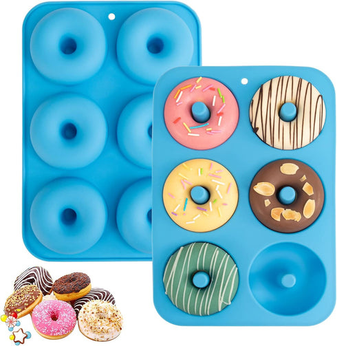 Silicone Donut Mold for 6 Doughnuts, Set of 2, Food Grade LFGB Baking Pan, Non-Stick, Dishwasher Safe, Blue