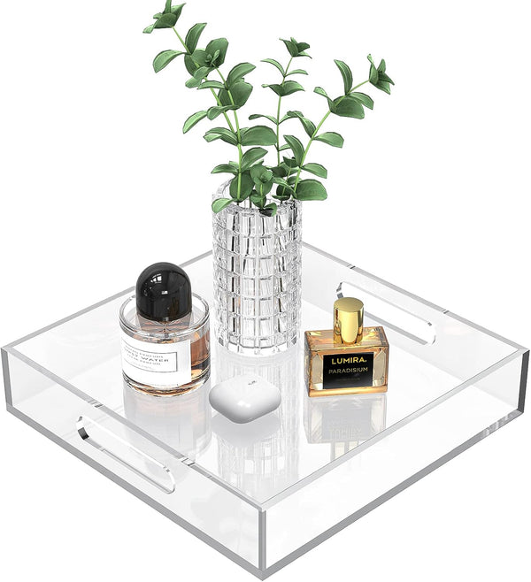 Cilinta Home Decorative Coffee Table Tray, 10"x10" Elegant Acrylic Serving Trays with Handles