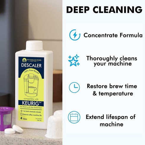 New England Stories Keurig Compatible Descaling Set, 1 Year Cleaning Set with Descaler, Cleaning Tablets & Filters