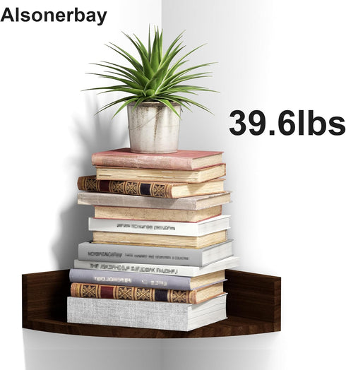 Set 3 Alsonerbay Corner Shelf Wall Mount, of Floating Shelves for Storage and Display, Rustic Wood Shelves for Bedroom