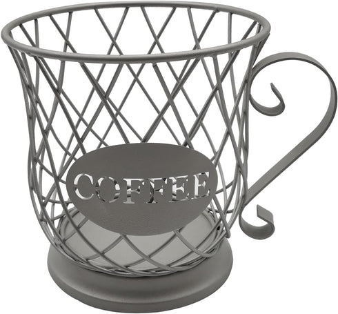 Coffee Pods Storage Basket - Silver Holder for 35 K Cup Organizer, Coffee Basket Decor for Coffee Bar Countertop
