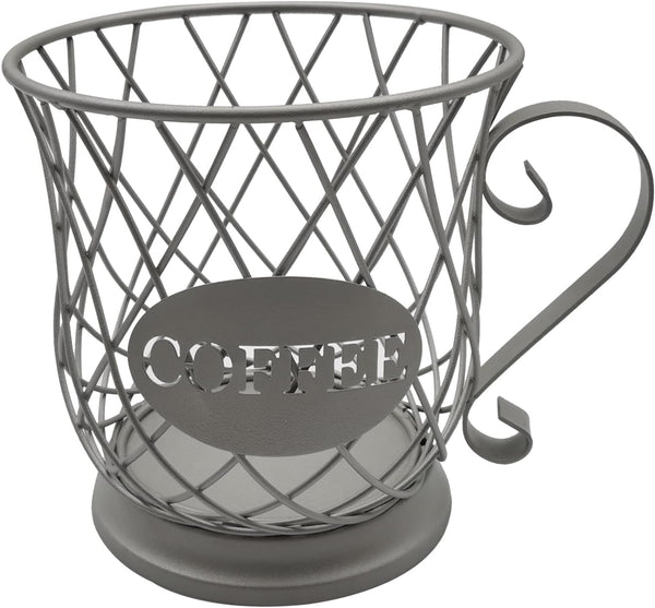 Coffee Pods Storage Basket - Silver Holder for 35 K Cup Organizer, Coffee Basket Decor for Coffee Bar Countertop