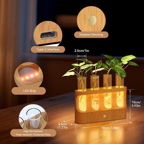 4 Lightalent Rechargeable Plant Propagation Station with Stepless LED Light, Wooden Stand & Propagation Test Tubes