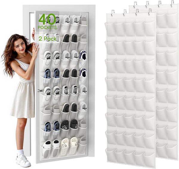 Unjumbly Over the Door Shoe Organizer with 40 Large Breathable Mesh Pockets,