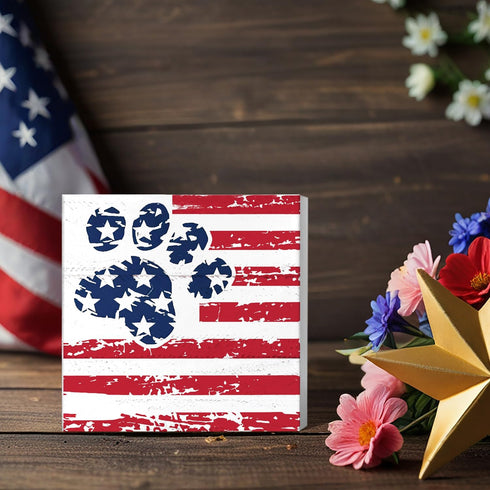 JXREQ Patriotic Red White and Blue Dog Paw Desk Decor for 4th of July, Independence Day Tiered Tray Decor