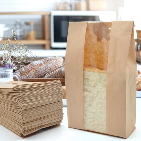 Yenmoz 200 PACK (9.05x4.72x1.97 Inch) Large Paper Bread Bags, Paper Bakery Bags Kraft Paper Bread Loaf Bags