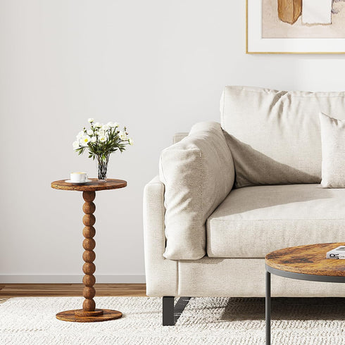 UTBT005F Round Side Table, Small Drink Table for Small Spaces, Pedestal End Table for Living Room, Modern Accent