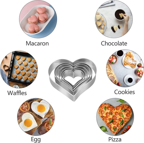 Heart Cookie Cutter Set - 6 Piece Stainless Steel Biscuit Pastry Cutters, Sizes from 1 4/5" to 3 4/5"