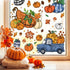 6 Sheets Fall Window Clings, Double-Sided Window Stickers with Orange Maple Leaves Pumpkins for Thanksgiving Home