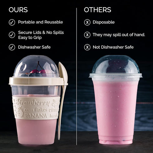 4 Pack 20 oz Crystalia On The Go Yogurt Parfait Cups with Lids & Spoons, Overnight Oats Containers/Jars, Oatmeal