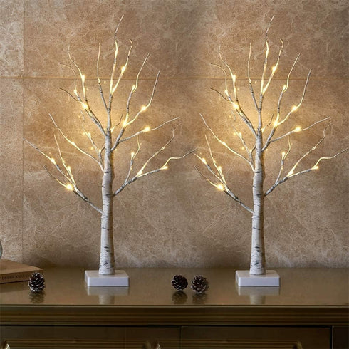 EAMBRITE Lighted Birch Tree Spring Decorations for Home, Christmas Indoor Decorations, 2 Pack 24 LED Battery