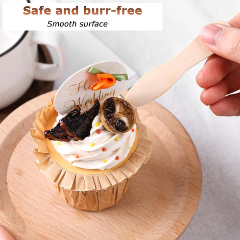 HANSGO 100PCS Mini Wooden Ice Cream Spoons - Small Dessert Tasting Sample Spoons for Crafts and Sampling
