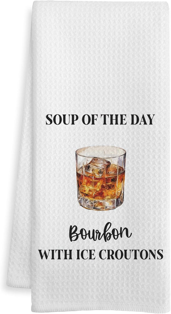 WOTYPU Funny Bourbon Kitchen Bar Towels, Bourbon Lover Gifts for Women Men Dish
