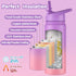 Mininoo Kids Water Bottle for School, 16oz Stainless Steel Insulated with Straw Lid, 2 Pack for Girls, Boys