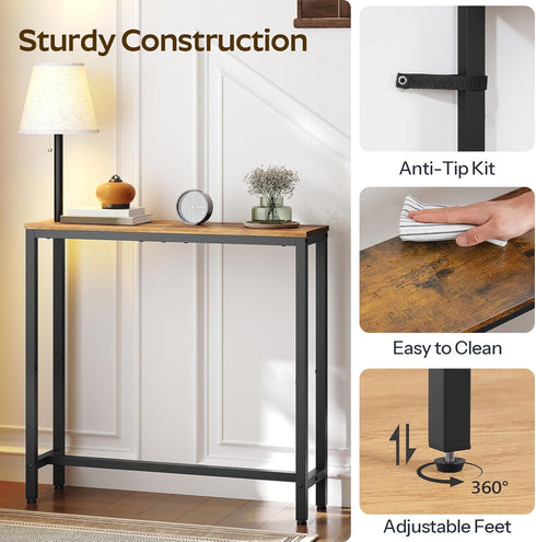 29.5" CT75DBR YATINEY Narrow Console Table, Behind Couch Table, Small Entryway Table with Light, Thin Sofa Table