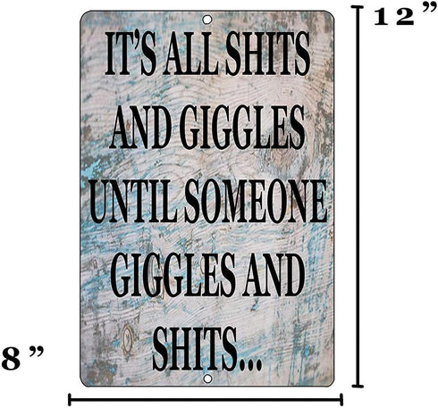 Rogue River Tactical Funny Sh%TS and Giggles Metal Tin Sign, 12x8 Inch Wall Decor