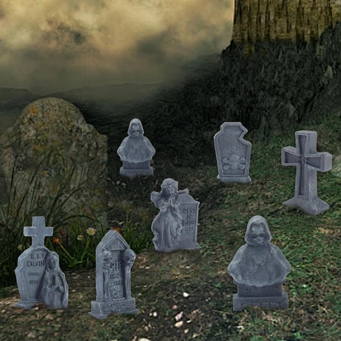 12 Pcs Miniature Resin Tombstones, Mini Gravestone Figurines, Multiple Sizes for Mini House Graveyard Scene, Halloween