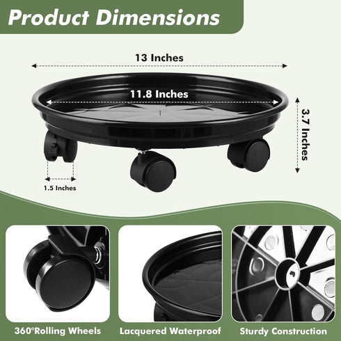 4 Packs 11.8" Plant Caddy with Wheels Plastic Rolling Plant Stands Heavy-duty Plant Dolly with Casters Indoor Outdoor