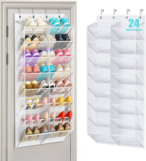 MISSLO 24 Pairs Over the Door Shoe Organizer Breathable Mesh Hanging Shoe