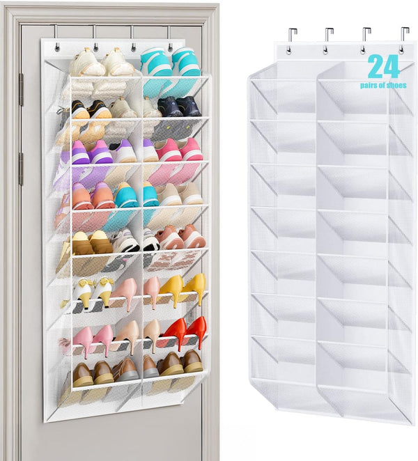 MISSLO 24 Pairs Over the Door Shoe Organizer Breathable Mesh Hanging Shoe