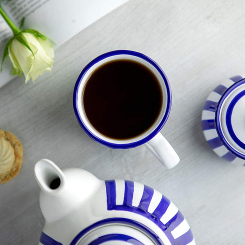 City to Cottage Handmade Dark Navy Blue Stripe Ceramic Extra Large Mug, 17.5oz/500ml for Hot Chocolate, Coffee