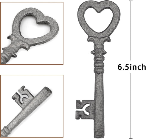 Zezzxu Large Iron Skeleton Key - Giant Cast Iron Key Prop for Wall Decor