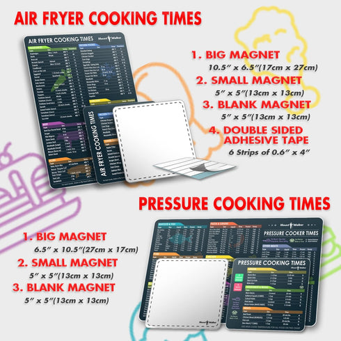 Air Fryer Cooking Times Chart and Instant Pot Cookbooks (2 Sets of 6 Pcs), Air Fryer Pressure Cooker Accessories Card Envelope - Black Magnetic Cheat Sheet & Red Envelope