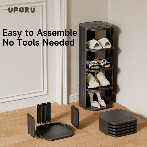 6-Tier Closets Vertical Shoe Rack, Plastic Stackable Storage Shelf for Small and Narrow Spaces, Compact Free Standing