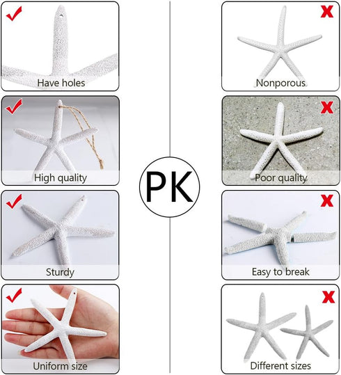 AerWo 20pcs 4 Inches White Artificial Resin Starfish with Rope for DIY Craft Beach Wedding Decorations