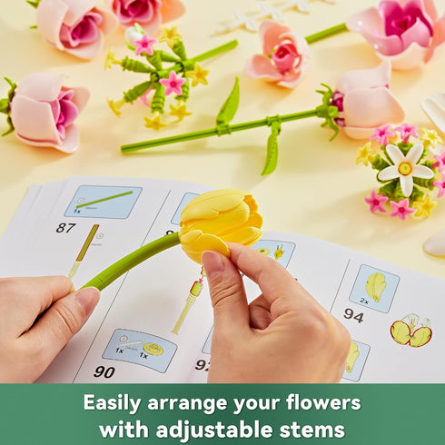 EWED Sets, Tulip Rose Flowers Building Gift for Mothers Day, Flower Bouquet Compatible with Lego Flowers Botanical