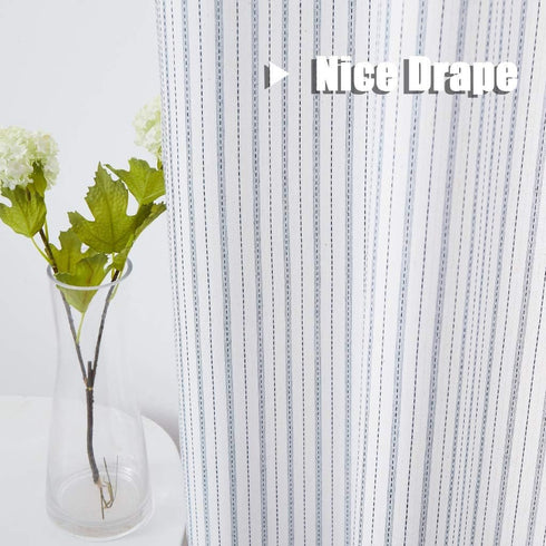 Boho Rustic Striped Sheer Tiers Curtains, 27 Inch x 24 Inch, White/Blue for Living Room, Bedroom, Kitchen, Patio, Villa